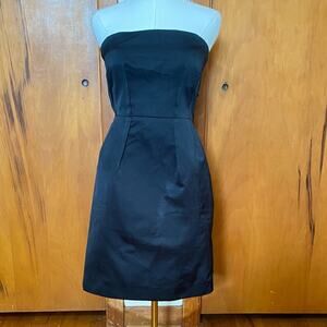 Theory LBD Little Black Dress Strapless Brushed Satin w/ Corset Bra Back Bow Zip